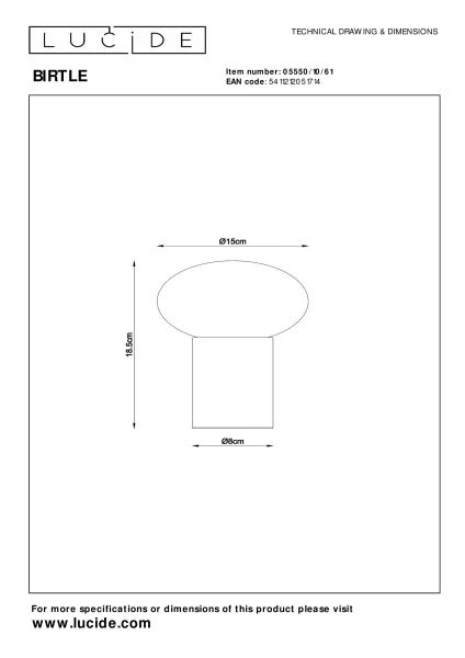 Lucide BIRTLE - Tischlampe - 1xE14 - Opal - technisch
